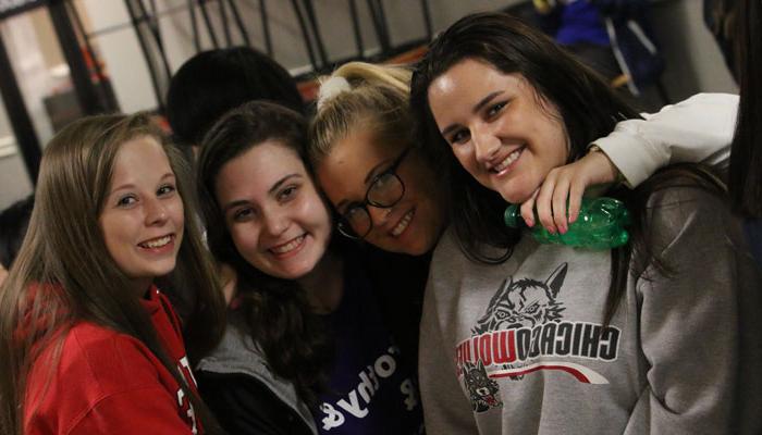 four female students gathering in Atwood for Atwood After Dark