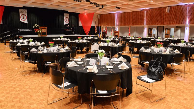 Atwood Ballroom set up for dinner event